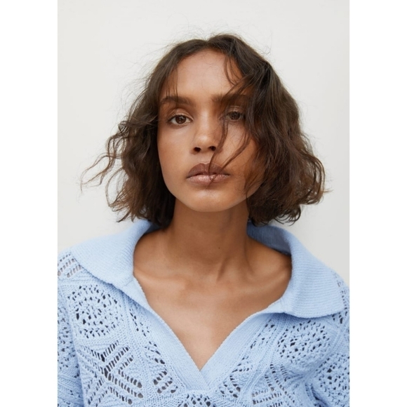 NWT Mango Blue Bohemian Crochet Cova Co Ord Set Sweater Shorts XL - Picture 2 of 13